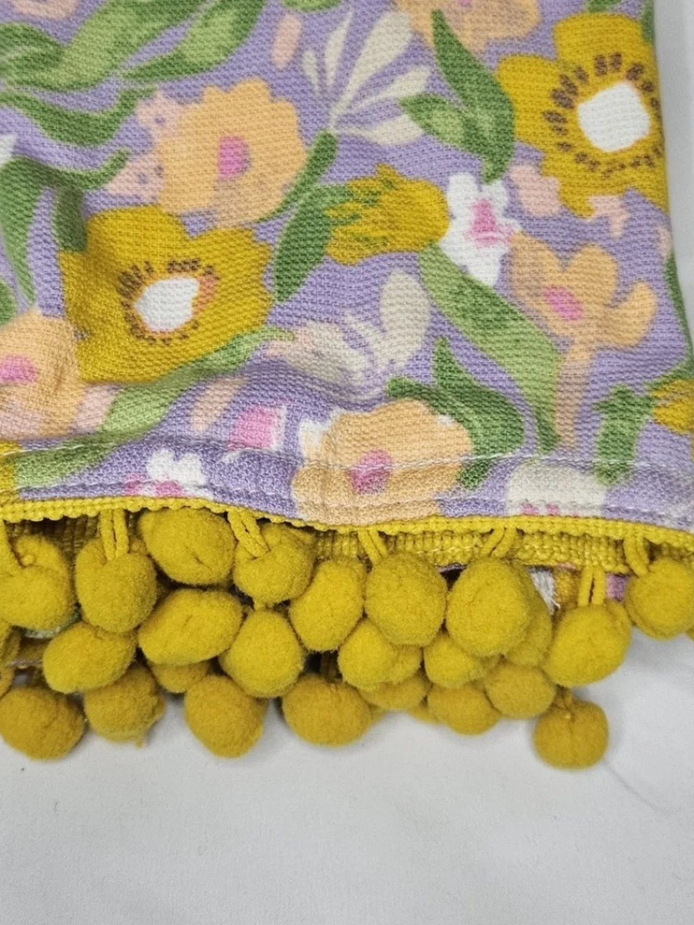 New Threshold 2 Pack Hand Towels Purple Multi Floral Spring Pom Pom Trim Cotton